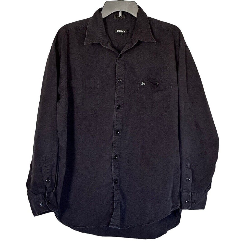DKNY Men’s Navy Blue cotton button front long sleeve casual shirt size large